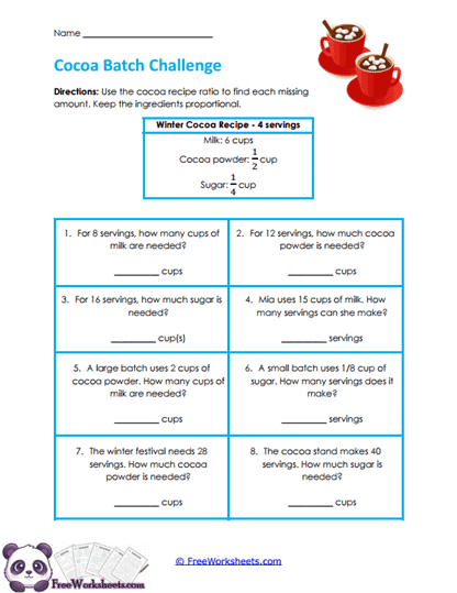 Cocoa Ratios Worksheet