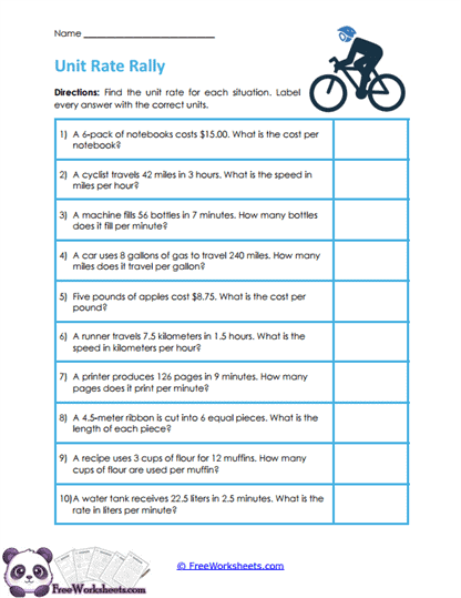 Unit Rates Worksheet
