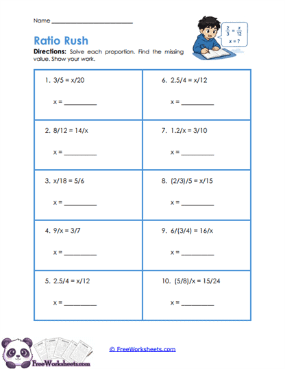 Ratio Rush Worksheet