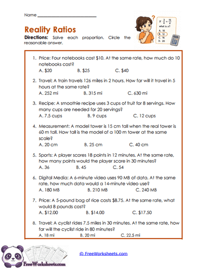 Ratio Reality Worksheet