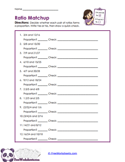 Ratio Match Worksheet