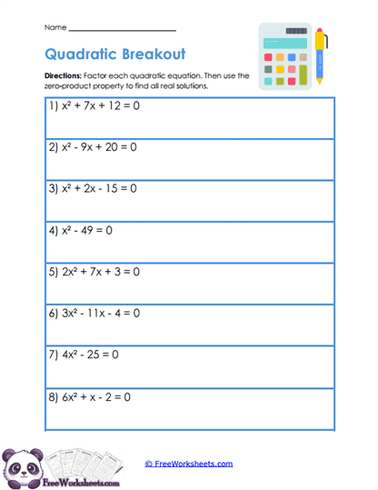 Factoring Solutions Worksheet