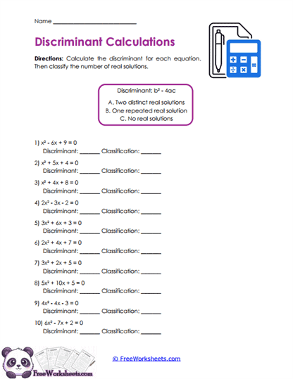 Discriminant Check Worksheet