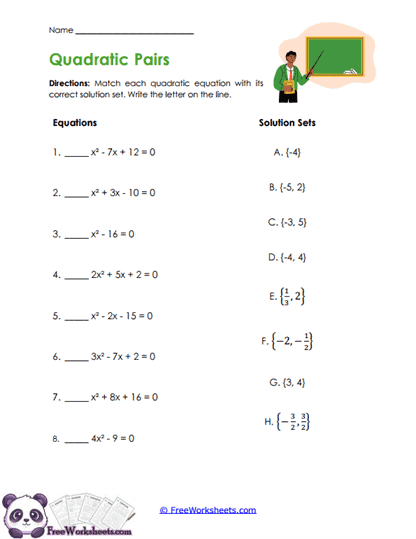 Solution Matching Worksheet