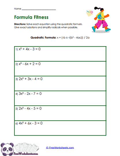 Formula Practice Worksheet