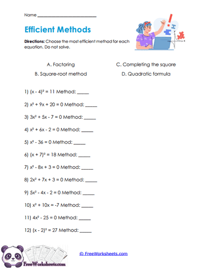 Method Selection Worksheet