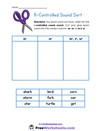 R-Controlled Sound Sort Worksheet