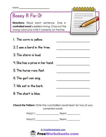 Bossy R Fix-It Worksheet