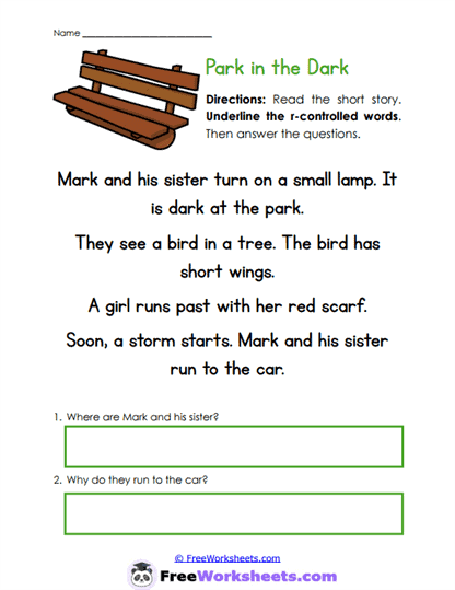 Park in the Dark Worksheet
