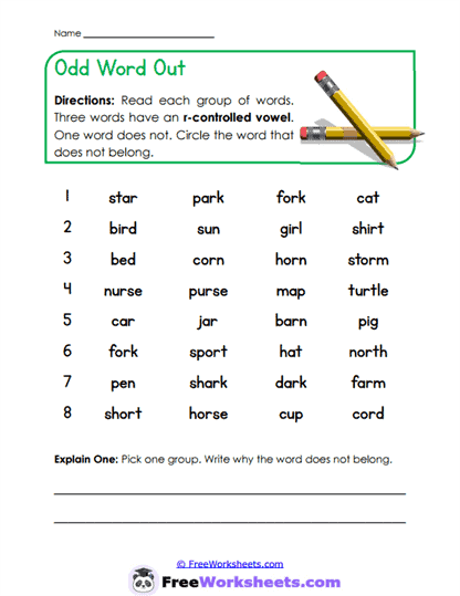 Odd Word Out Worksheet