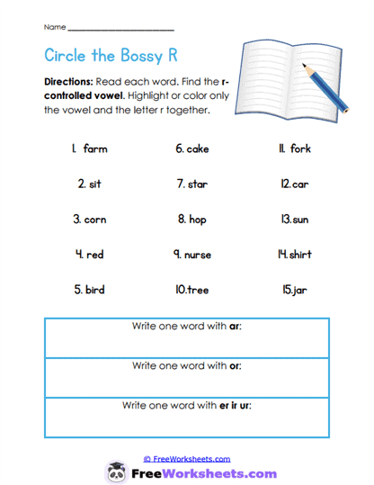 Circle the Bossy R Worksheet
