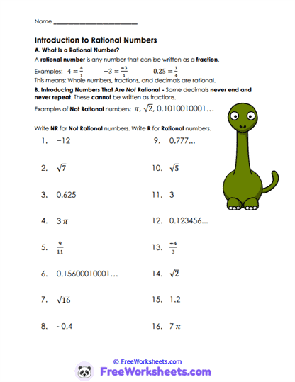 Number Types Worksheet