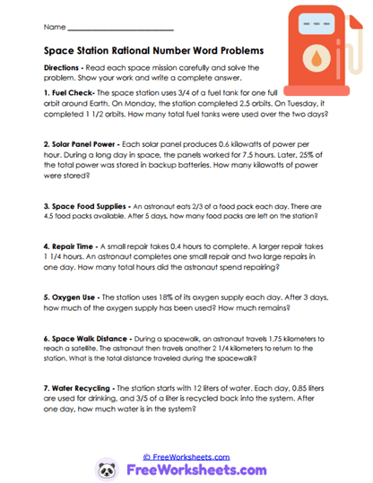 Space Numbers Worksheet