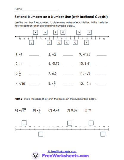 Number Lines Worksheet