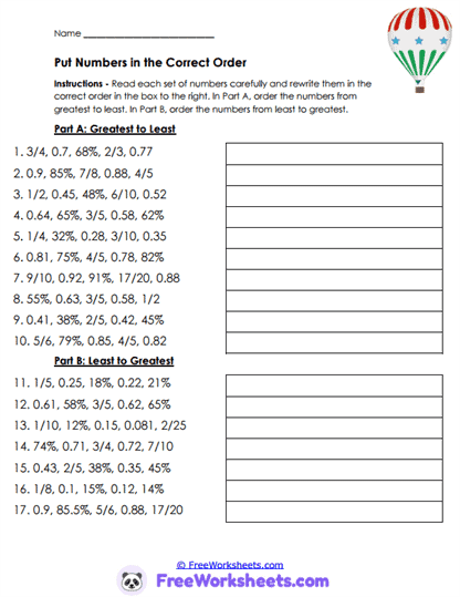 Number Order Worksheet