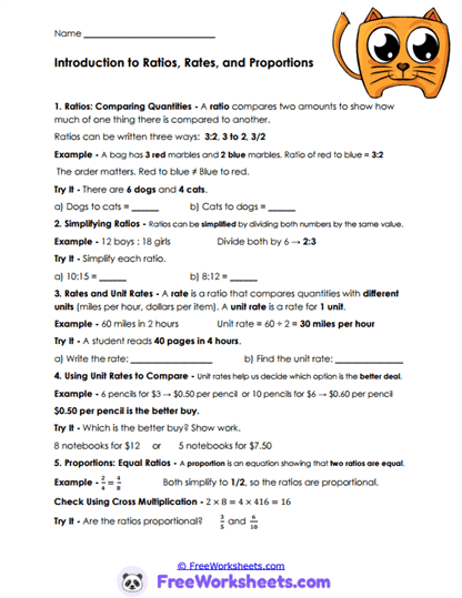 Ratios, Rates, and Proportions Worksheet Collection