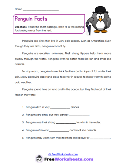 Penguin Facts Worksheet