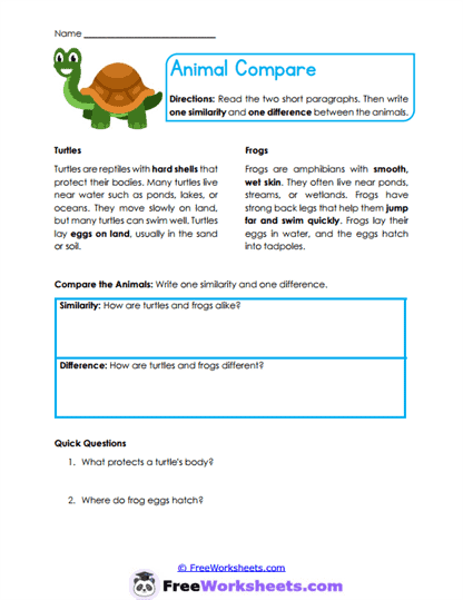 Animal Compare Worksheet