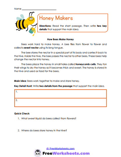 Honey Makers Worksheet