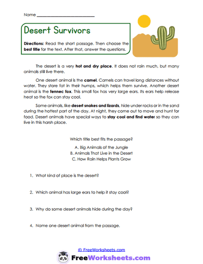 Desert Survivors Worksheet