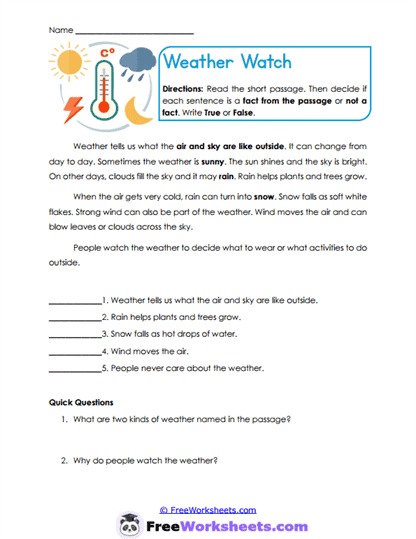 Weather Watch Worksheet