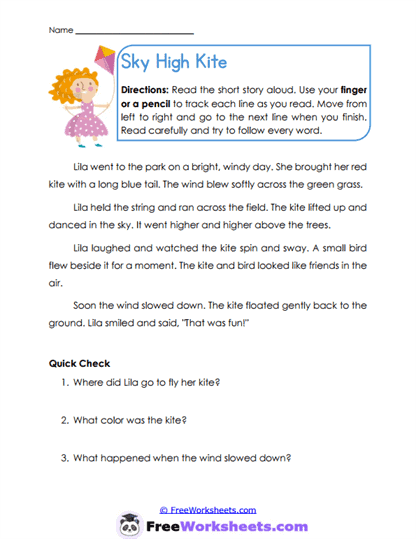 Sky High Kite Worksheet