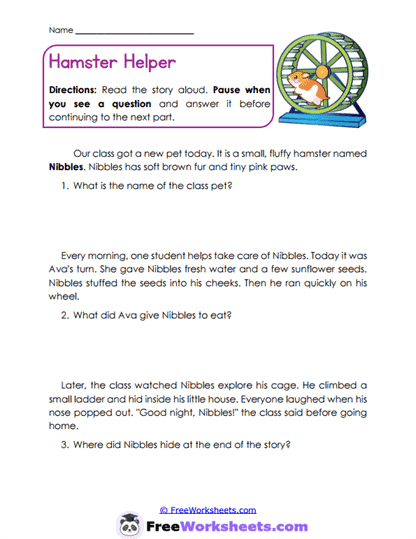 Hamster Helper Worksheet