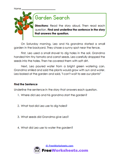 Garden Search Worksheet