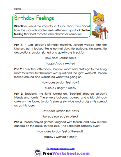 Birthday Feelings Worksheet