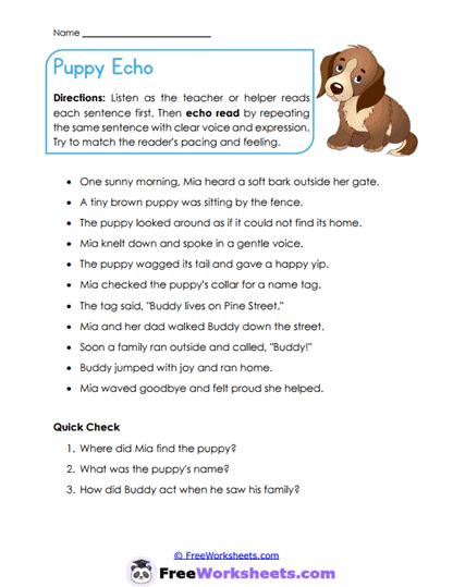 Puppy Echo Worksheet