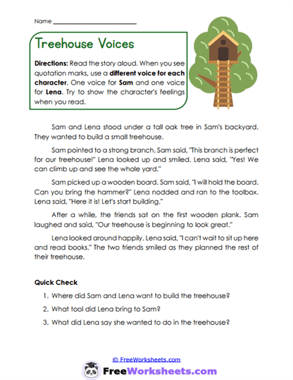 Treehouse Voices Worksheet
