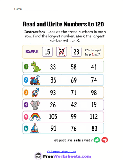Highest Number Worksheet