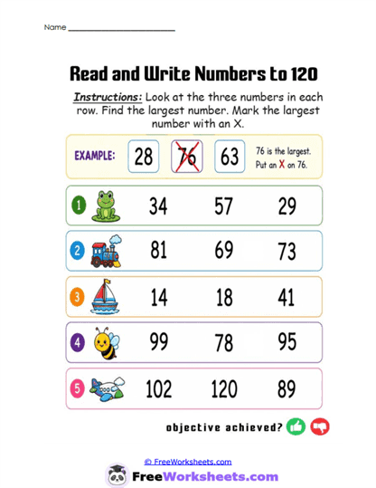 Largest Number Worksheet