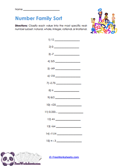 Number Families Worksheet