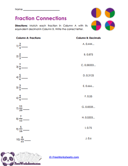 Fraction Matches Worksheet