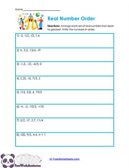 Number Ordering Worksheet