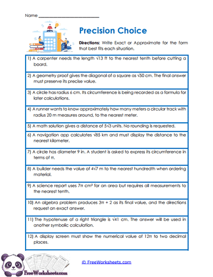 Precision Decisions Worksheet