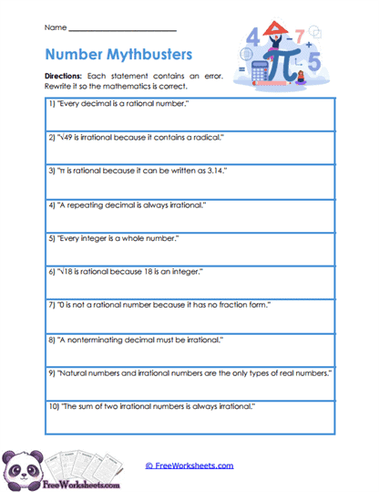 Number Myths Worksheet