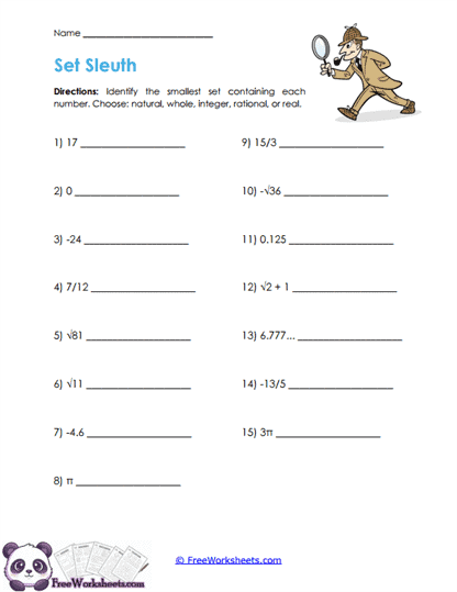 Set Search Worksheet