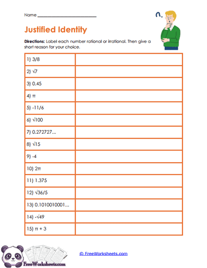 Number Justification Worksheet