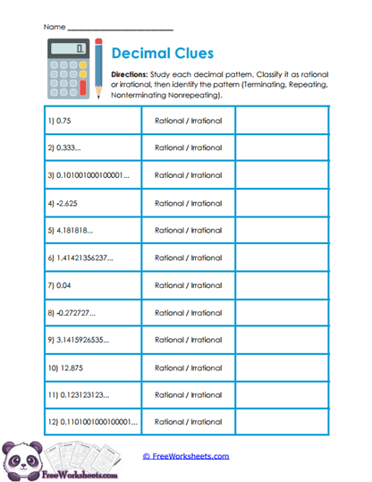 Decimal Patterns Worksheet
