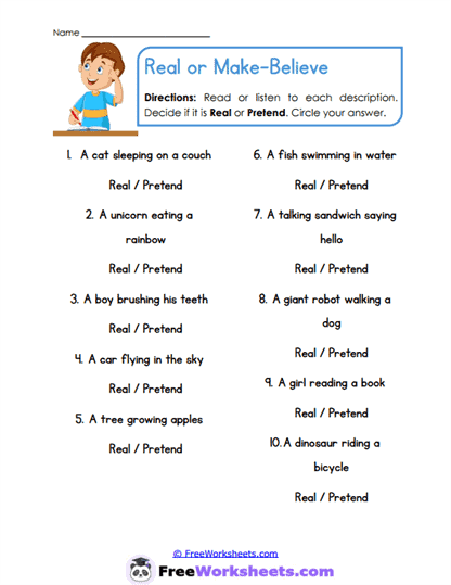 Real or Make-Believe Worksheet