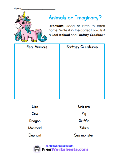 Animal Sorting Worksheet