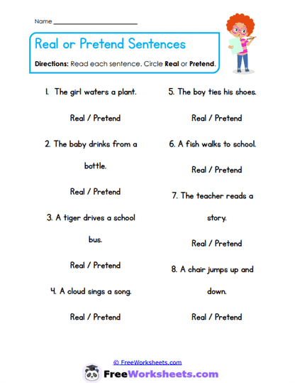 Real or Pretend Sentences Worksheet