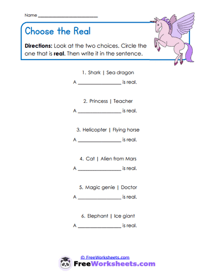 Real Choices Worksheet