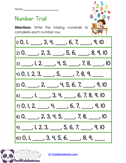 Number Trail Worksheet