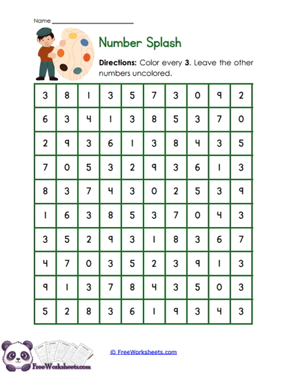 Three Splash Worksheet