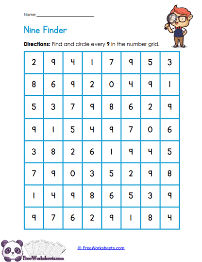 Nine Search Worksheet