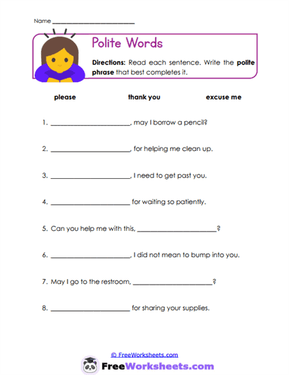 Polite Words Worksheet