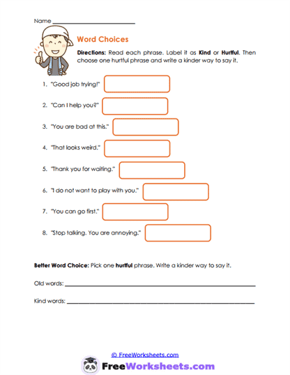 Word Choices Worksheet